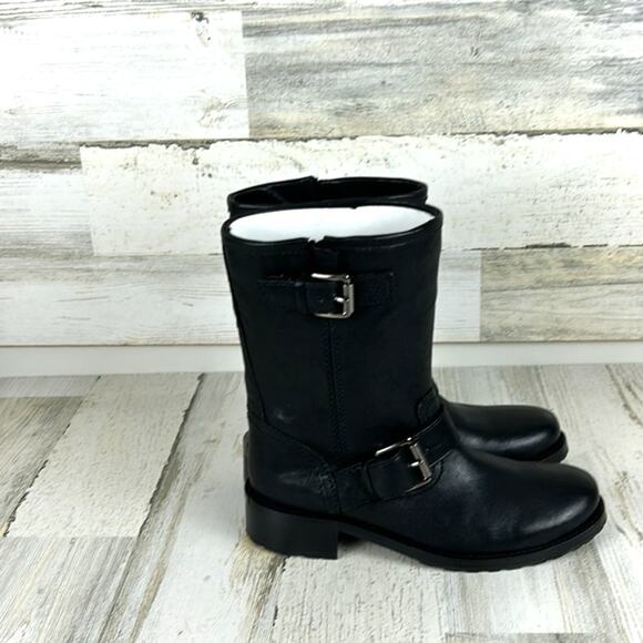 Michael Michael Kors Women’s 5.5 Jonas Black Leather Biker Moto Ankle Boots NEW - Picture 8 of 10